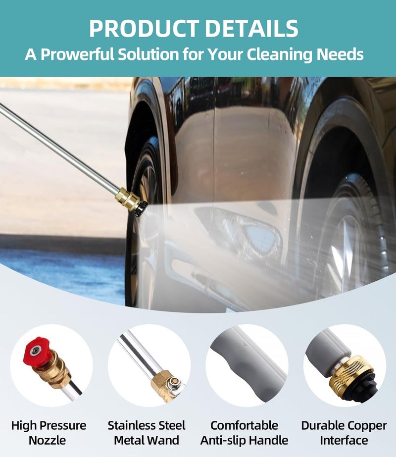 Hamirah Jet Nozzle Power Washer Wand Hose Nozzle, Hydro Jet High Pressure Washer Tools with 3 Different Nozzles, 3-In-1 Power Wand, Hose Quick Connectors For Car Pet Window Washing, Black - Image 2
